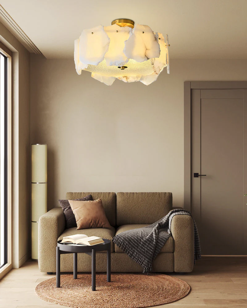 3-tiered stairwell chandeliers | irregular alabaster plate in disk ceiling with long cord - Image 5