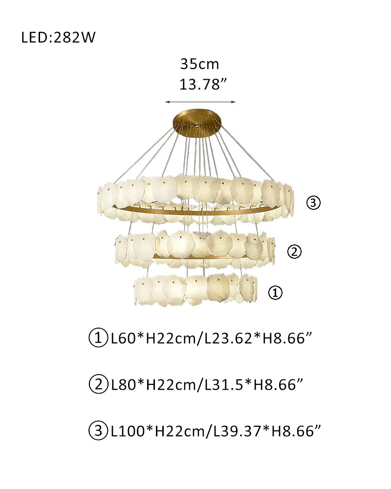 3-tiered stairwell chandeliers | irregular alabaster plate in disk ceiling with long cord - Image 9