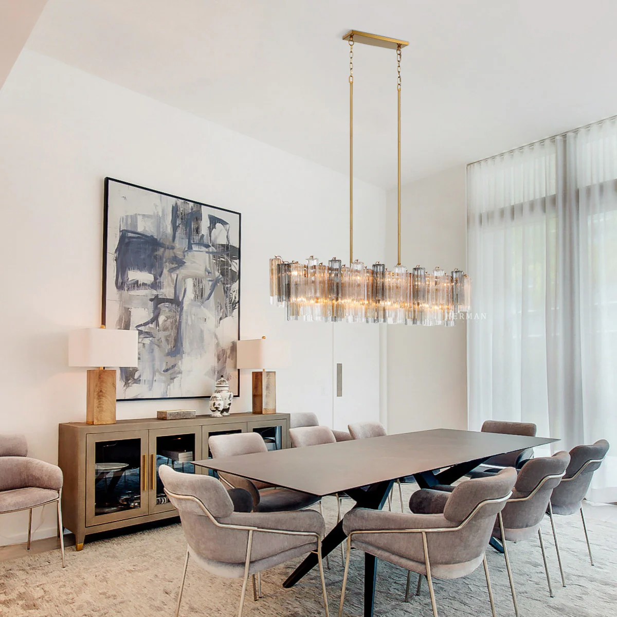 Addis Murano Glass Linear Chandelier 51" - Image 4