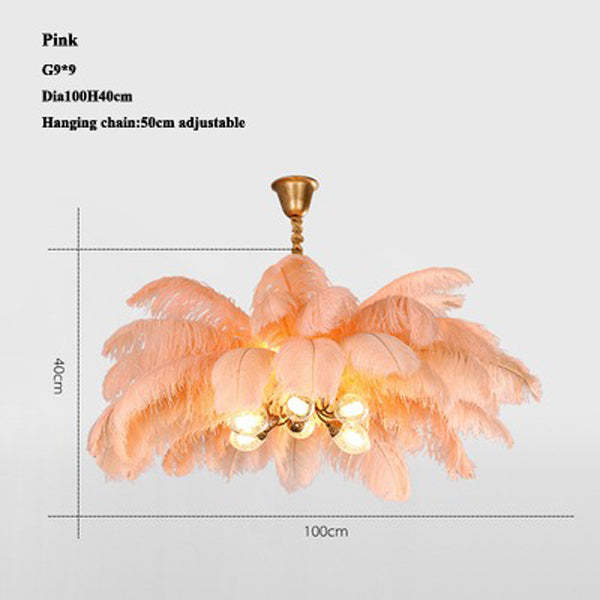 Aisa Art Deco Colorized Feather Chandelier Brass Palm Tree Lamp - Image 2