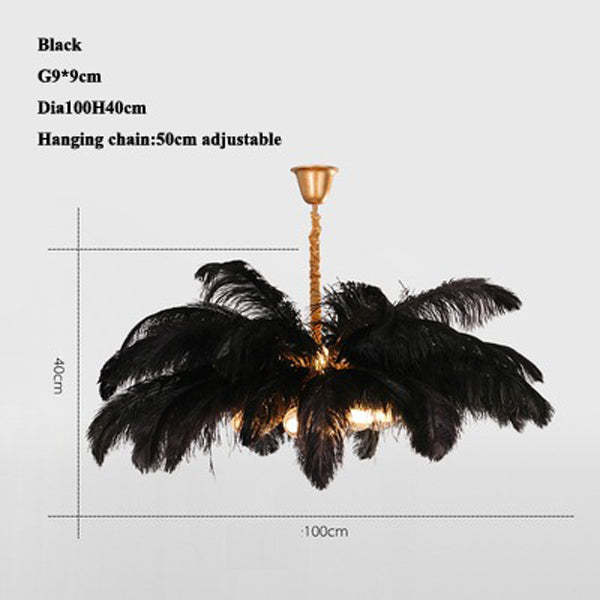 Aisa Art Deco Colorized Feather Chandelier Brass Palm Tree Lamp - Image 5