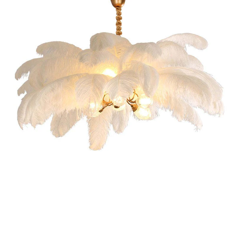 Aisa Art Deco Colorized Feather Chandelier Brass Palm Tree Lamp - Image 7