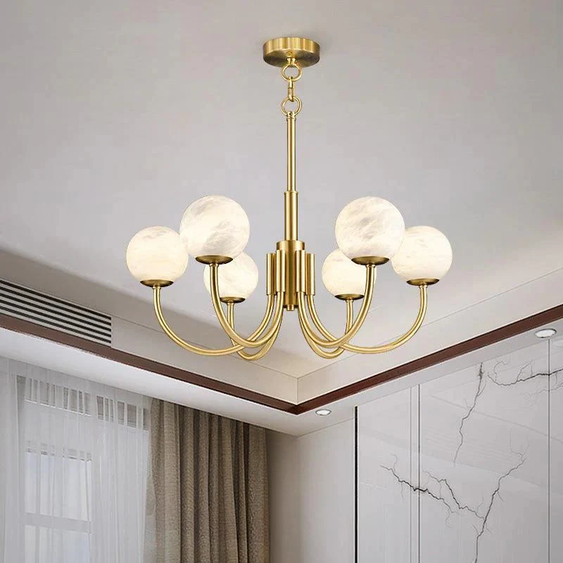 Alabaster Brass Chandelier 25.6" 31.5" - Image 2
