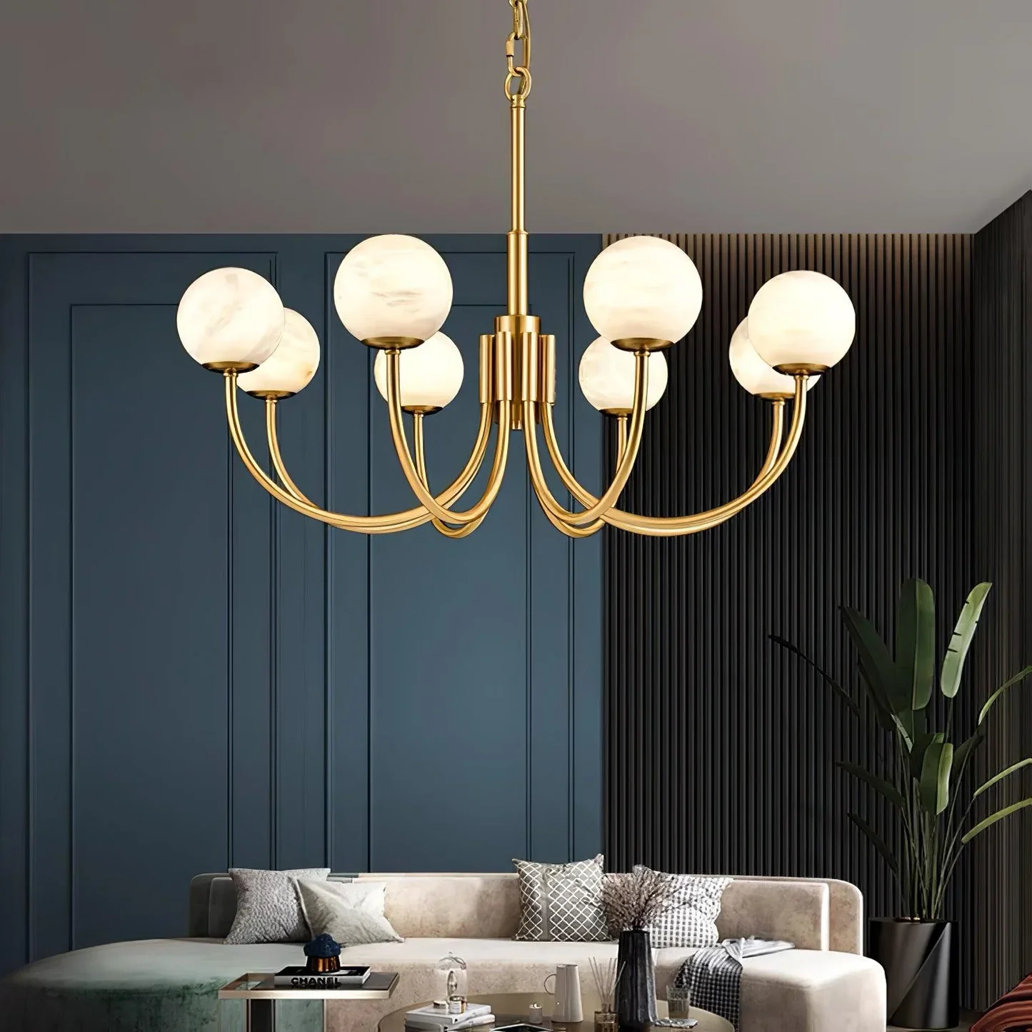 Alabaster Brass Chandelier 25.6" 31.5" - Image 9