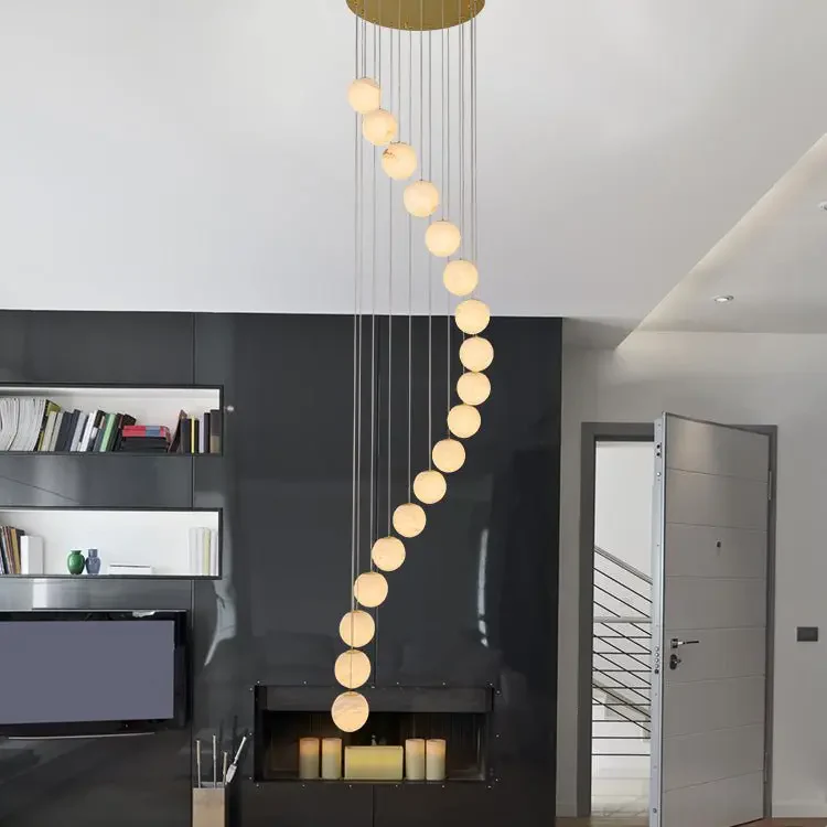 Alabaster Brass Modern Globe Spiral Chandelier - Image 3