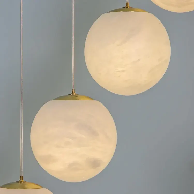 Alabaster Brass Modern Globe Spiral Chandelier - Image 6