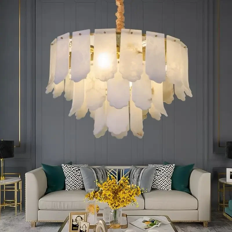 Alabaster Brass Multi-Layer Chandelier Lamp - Image 7
