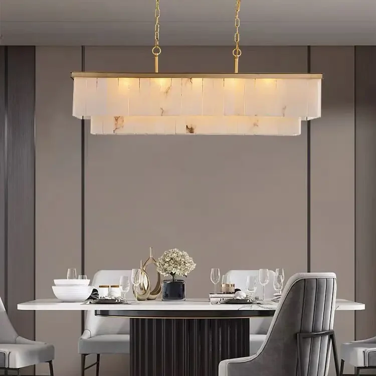 Alabaster Brass Rectangular Chandelier 41.33"L - Image 3