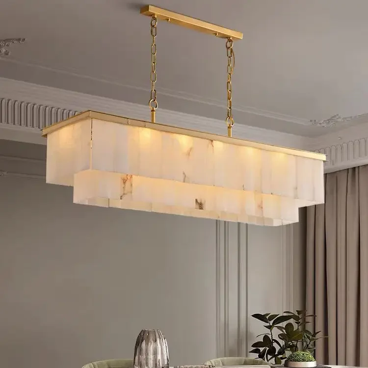 Alabaster Brass Rectangular Chandelier 41.33"L - Image 4