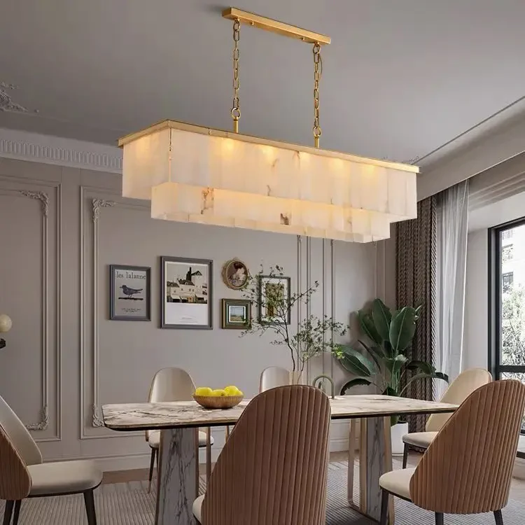 Alabaster Brass Rectangular Chandelier 41.33"L - Image 5