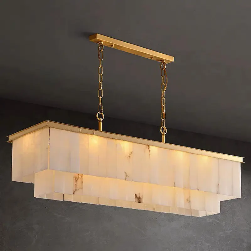 Alabaster Brass Rectangular Chandelier 41.33"L - Image 6