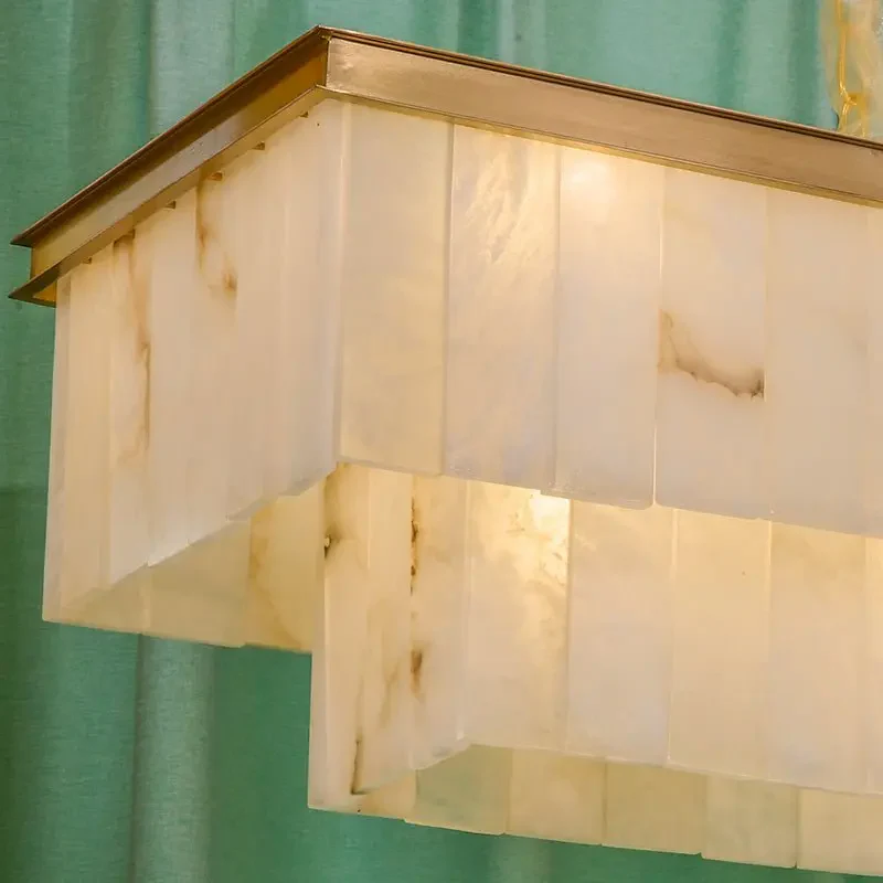 Alabaster Brass Rectangular Chandelier 41.33"L - Image 7