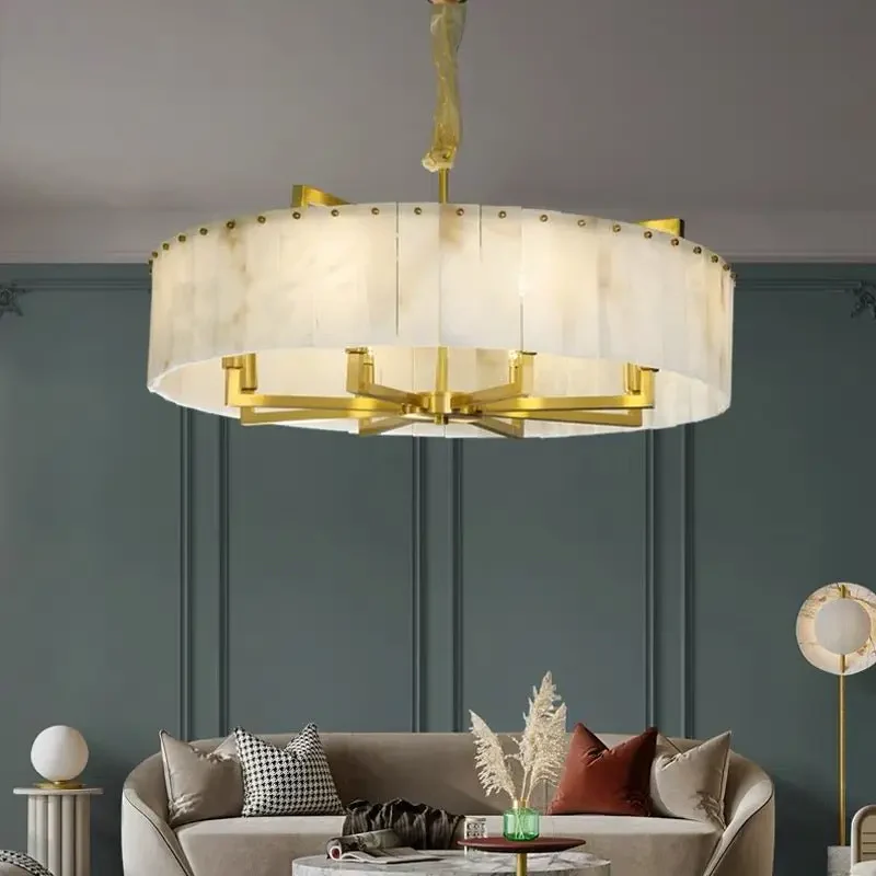 Alabaster Brass Round Chandelier Lighting - Image 2