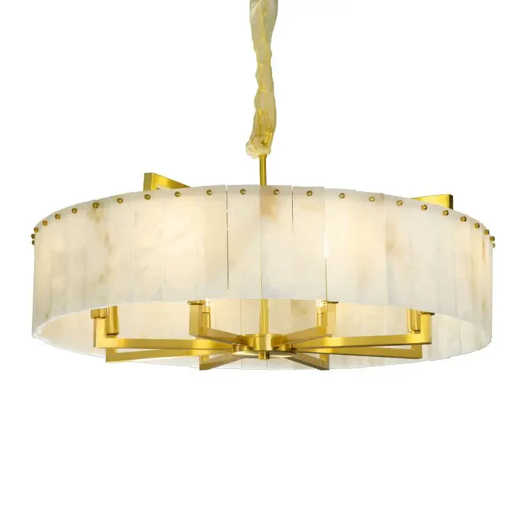 Alabaster Brass Round Chandelier Lighting - Image 4
