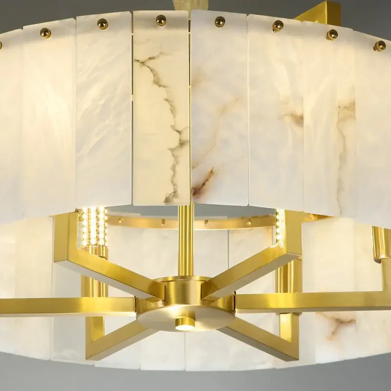 Alabaster Brass Round Chandelier Lighting - Image 6