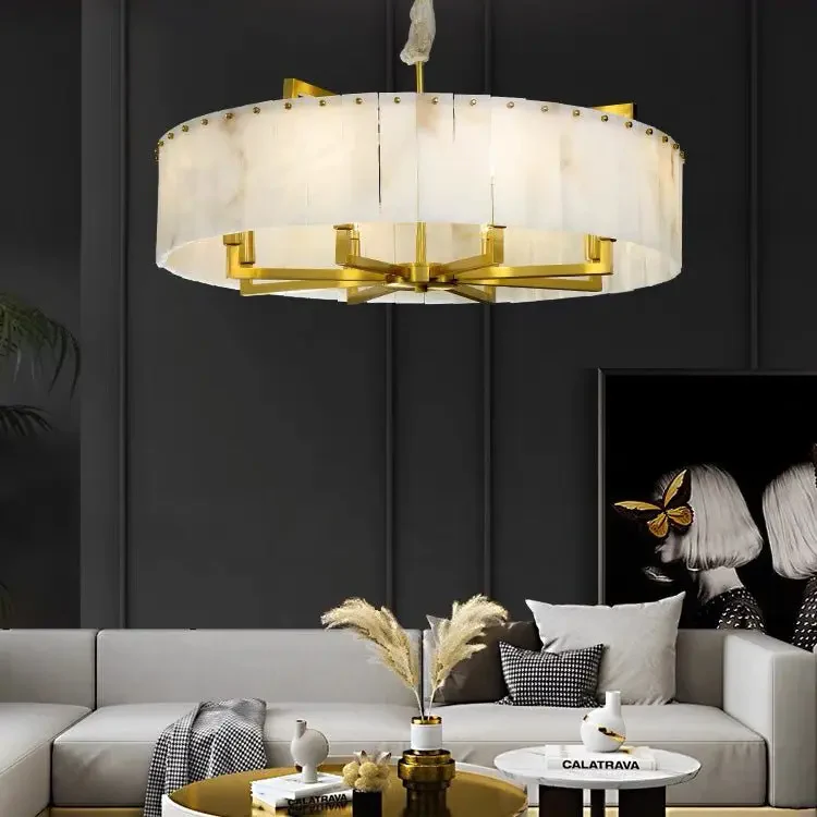 Alabaster Brass Round Chandelier Lighting - Image 7