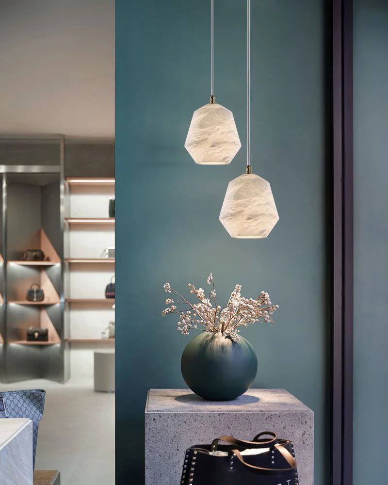 Alabaster Ceiling Pendant Lamp in black metal plate for dining room, living room, bedroom - Image 11