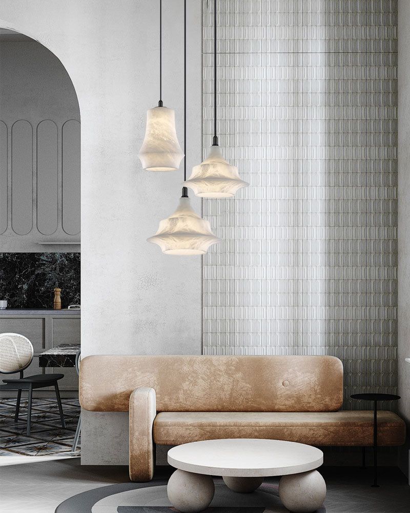 Alabaster Ceiling Pendant Lamp in black metal plate for dining room, living room, bedroom - Image 2