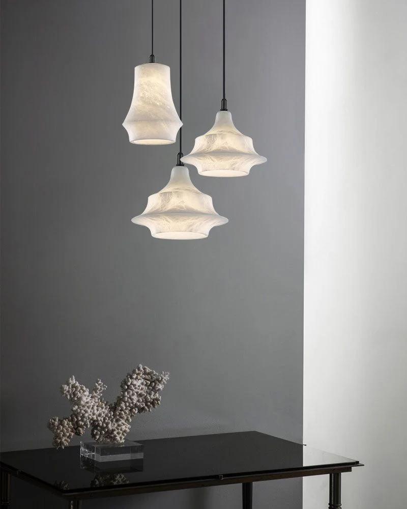 Alabaster Ceiling Pendant Lamp in black metal plate for dining room, living room, bedroom - Image 4