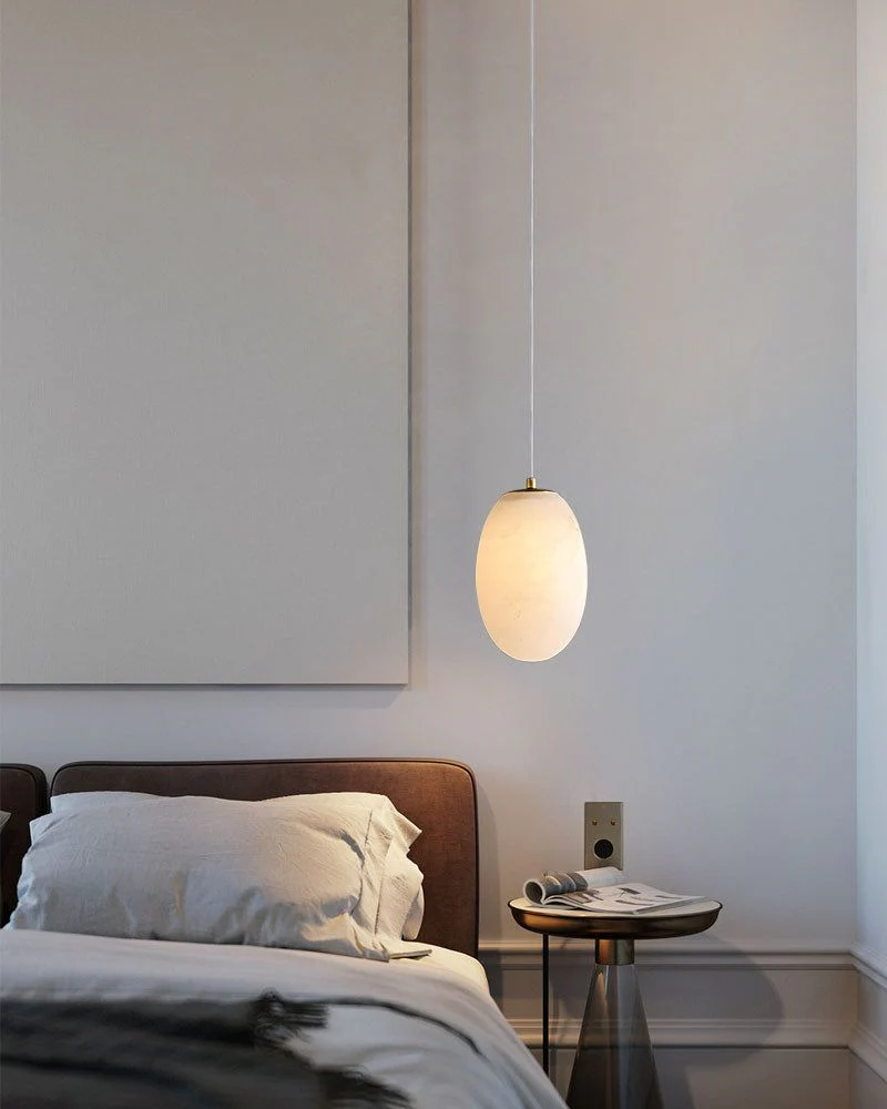 Alabaster Ceiling Pendant Lamp in black metal plate for dining room, living room, bedroom - Image 9