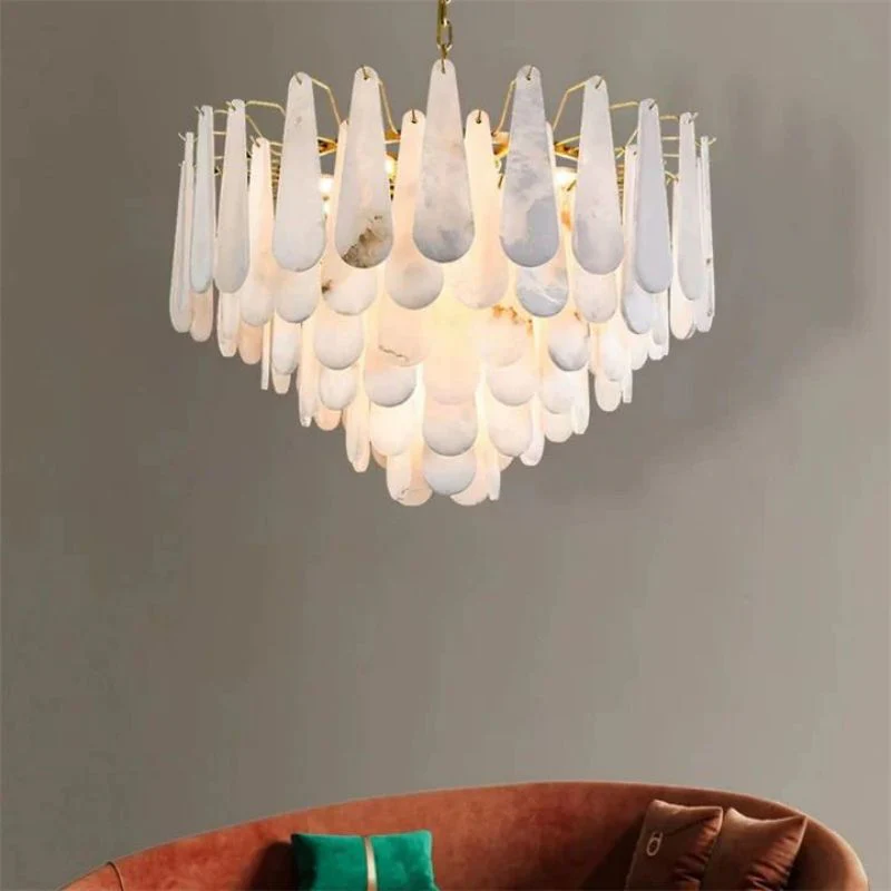 Alabaster Feathery Chandelier 21.7"D 31.5"D - Image 11
