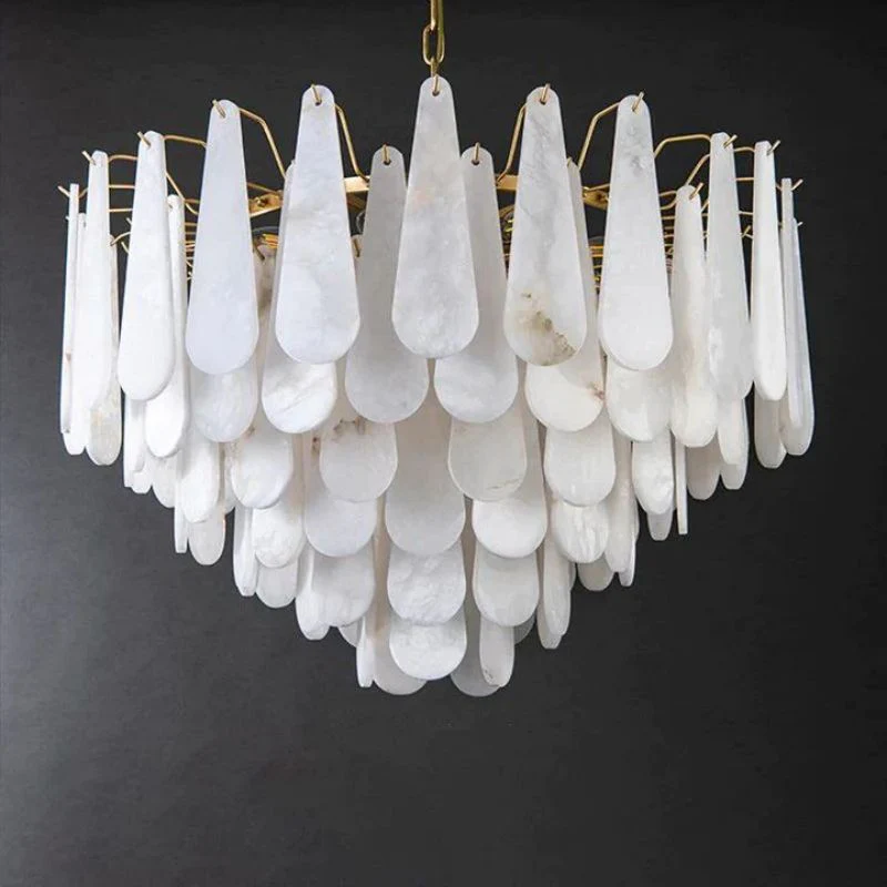 Alabaster Feathery Chandelier 21.7"D 31.5"D - Image 12