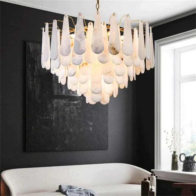 Alabaster Feathery Chandelier 21.7"D 31.5"D - Image 15