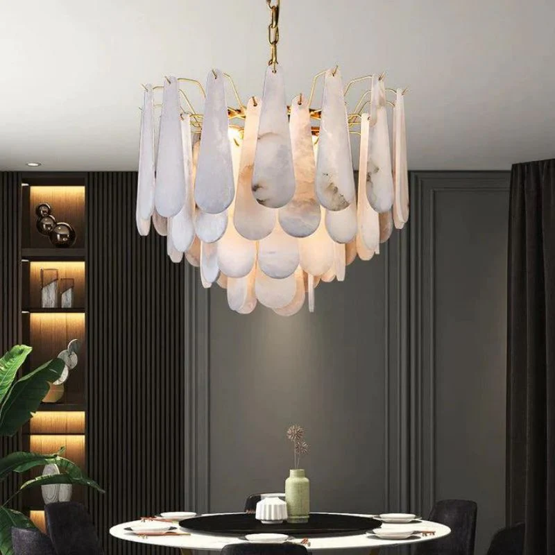 Alabaster Feathery Chandelier 21.7"D 31.5"D - Image 16