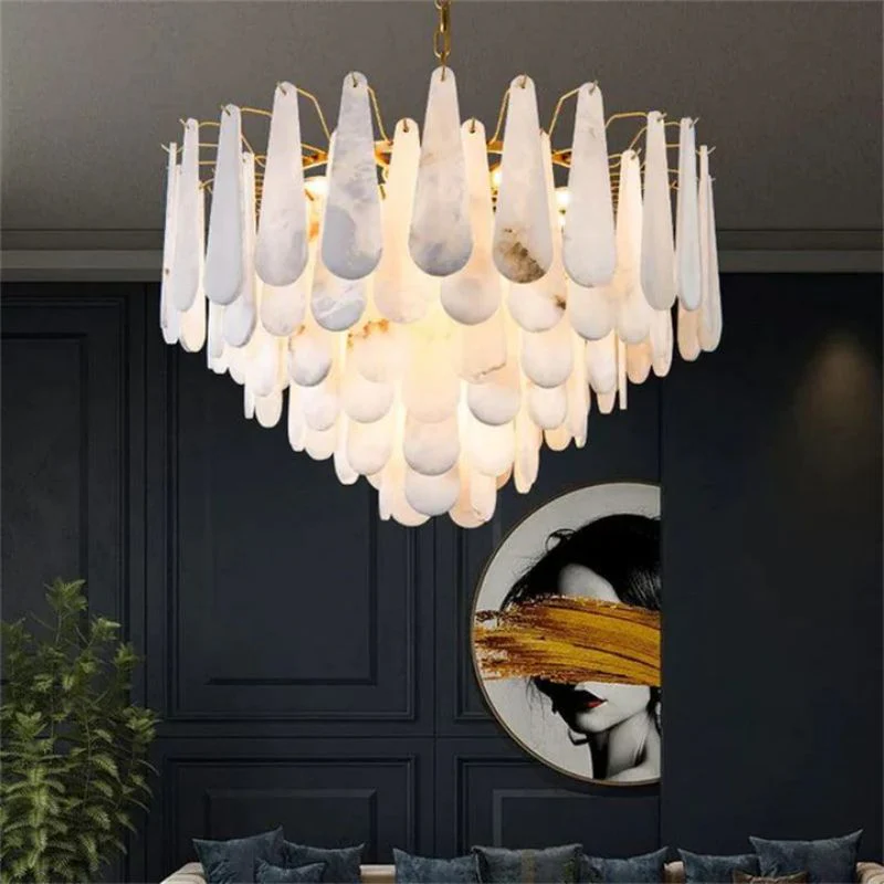 Alabaster Feathery Chandelier 21.7"D 31.5"D - Image 17