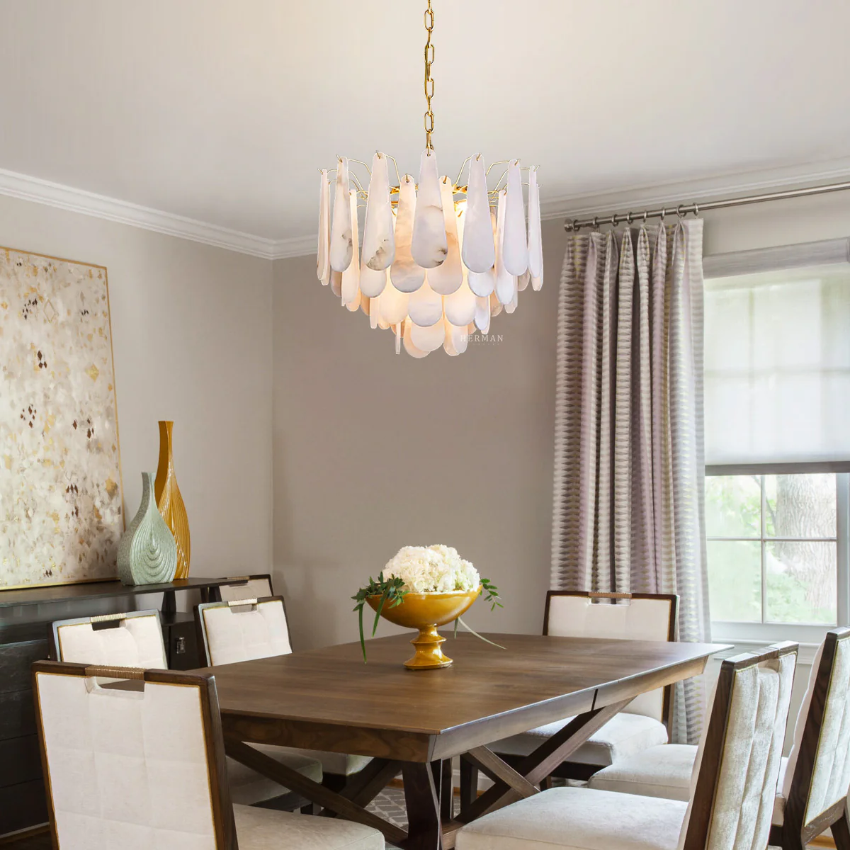 Alabaster Feathery Chandelier 21.7"D 31.5"D - Image 3