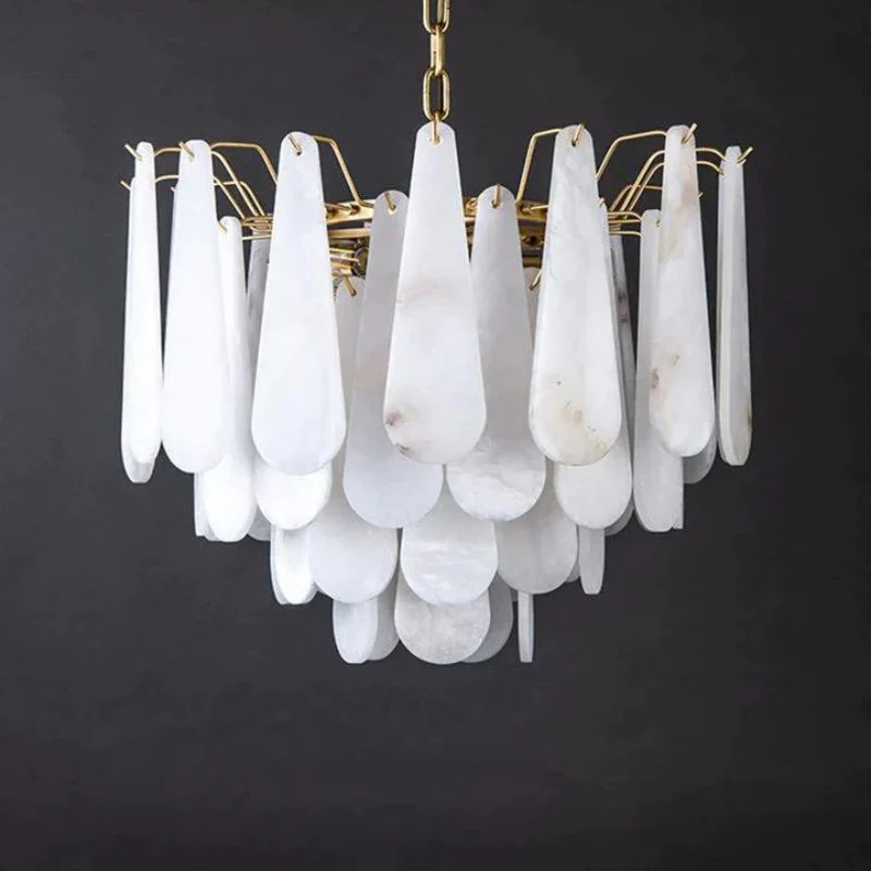 Alabaster Feathery Chandelier 21.7"D 31.5"D - Image 5