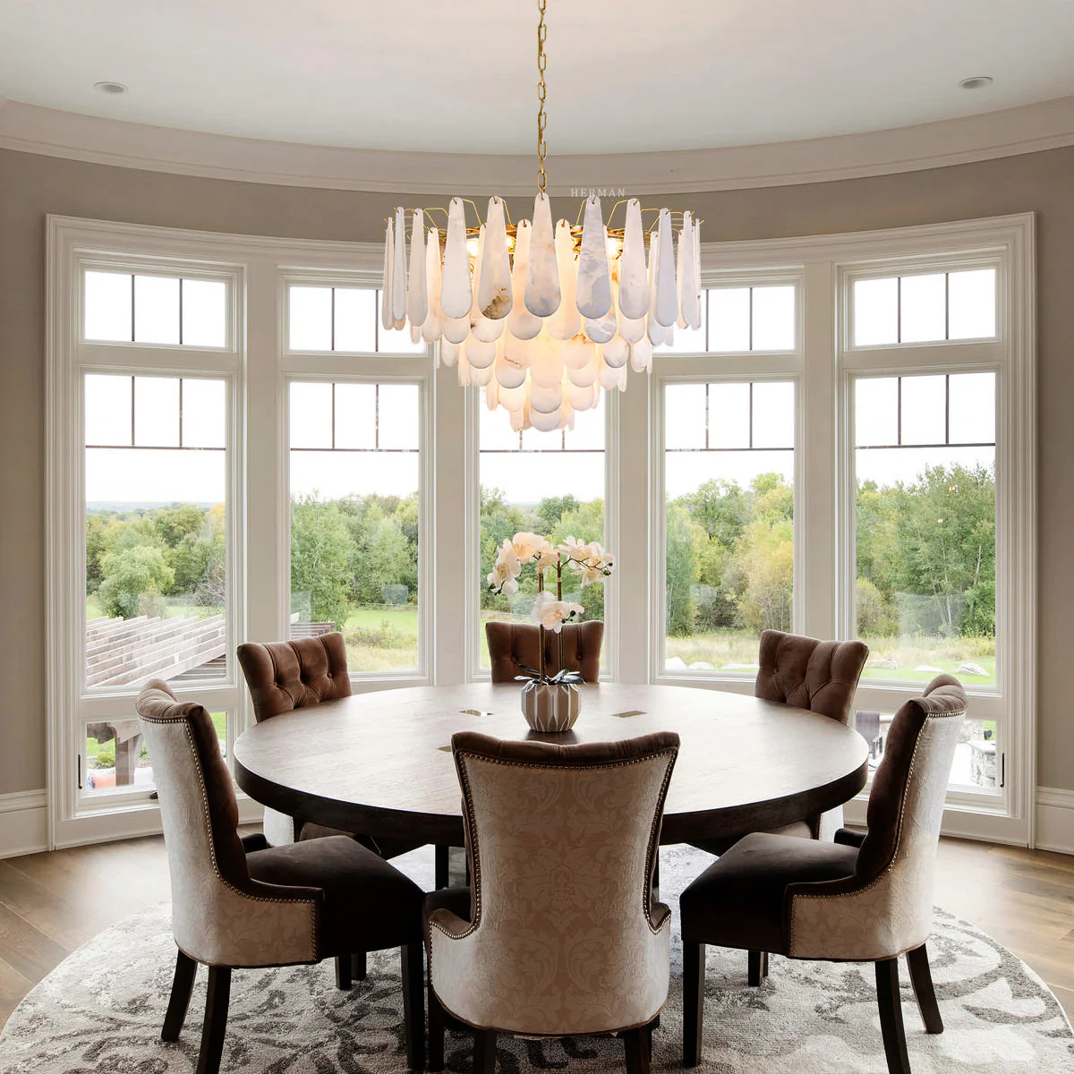Alabaster Feathery Chandelier 21.7"D 31.5"D - Image 7