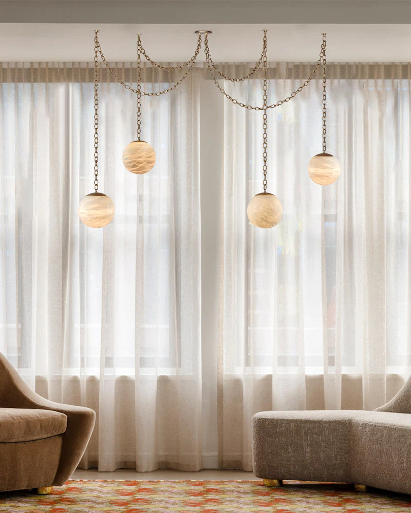 Alabaster Globe Swag Pendants Indoor Lighting with Brass/Black Chain in adjustable - Image 10