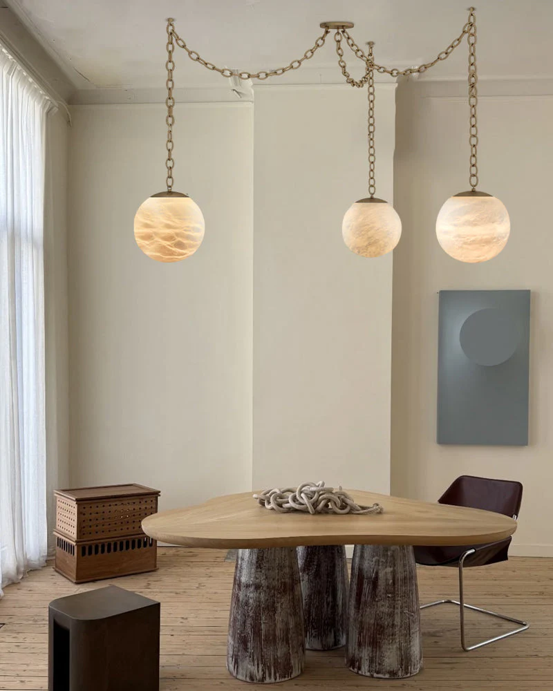 Alabaster Globe Swag Pendants Indoor Lighting with Brass/Black Chain in adjustable - Image 12