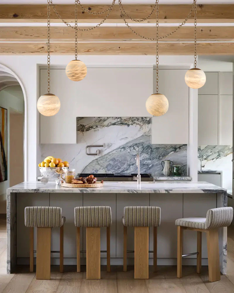 Alabaster Globe Swag Pendants Indoor Lighting with Brass/Black Chain in adjustable - Image 15