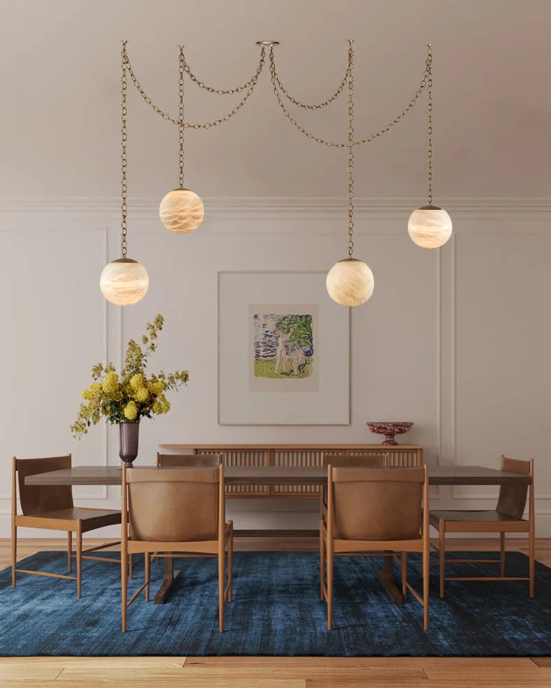 Alabaster Globe Swag Pendants Indoor Lighting with Brass/Black Chain in adjustable - Image 18