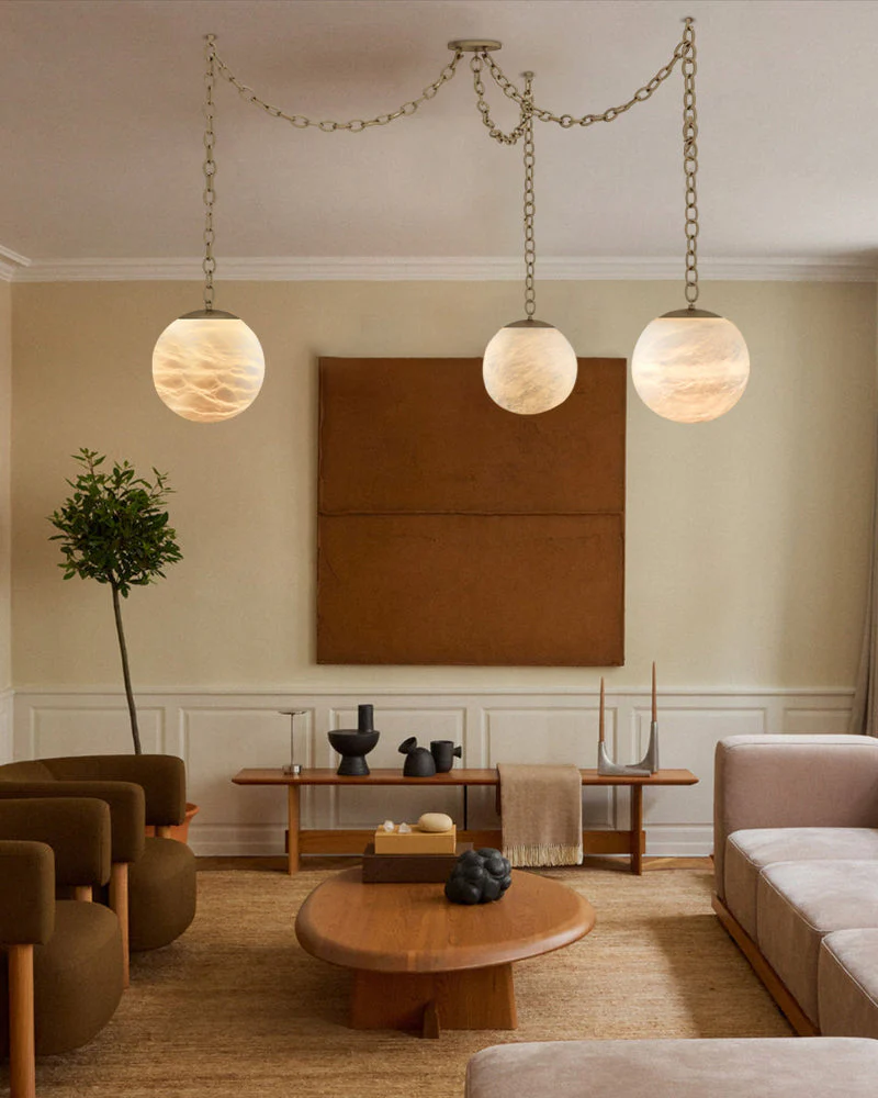 Alabaster Globe Swag Pendants Indoor Lighting with Brass/Black Chain in adjustable - Image 22