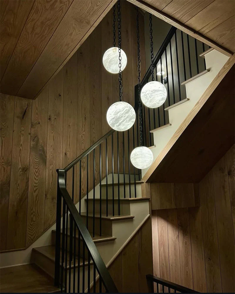 Alabaster Globe Swag Pendants Indoor Lighting with Brass/Black Chain in adjustable - Image 23