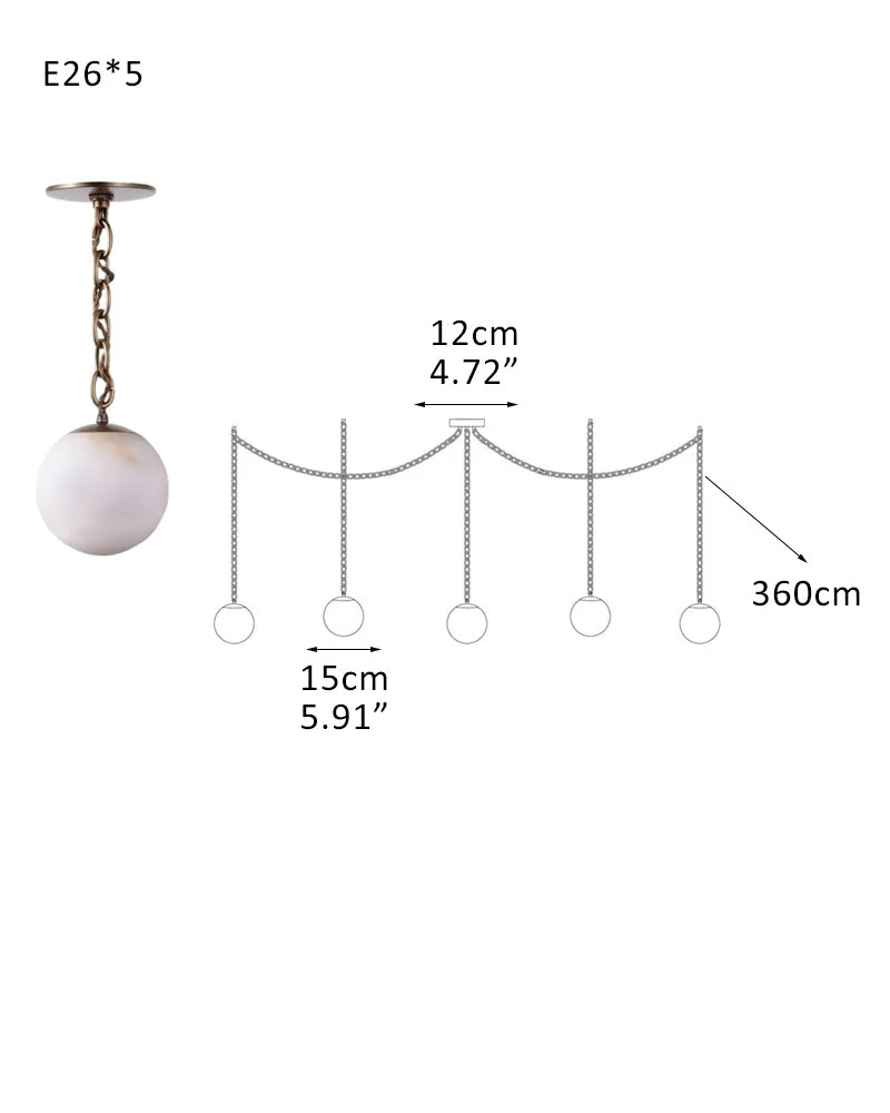 Alabaster Globe Swag Pendants Indoor Lighting with Brass/Black Chain in adjustable - Image 31