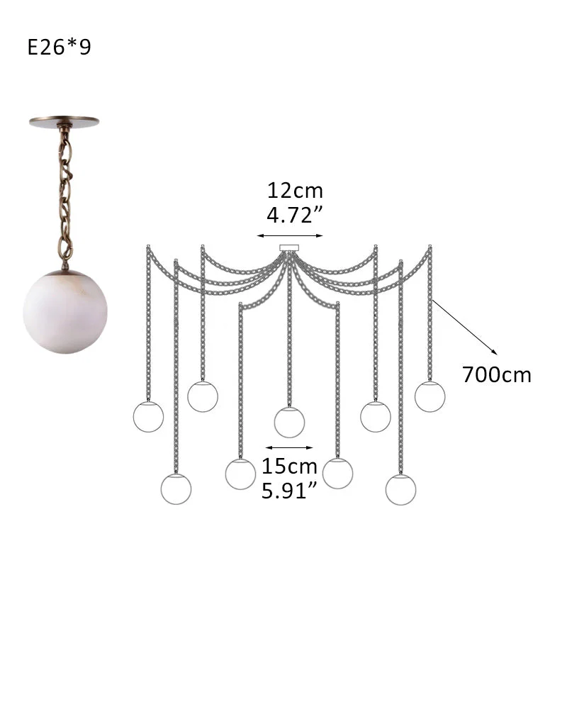 Alabaster Globe Swag Pendants Indoor Lighting with Brass/Black Chain in adjustable - Image 33