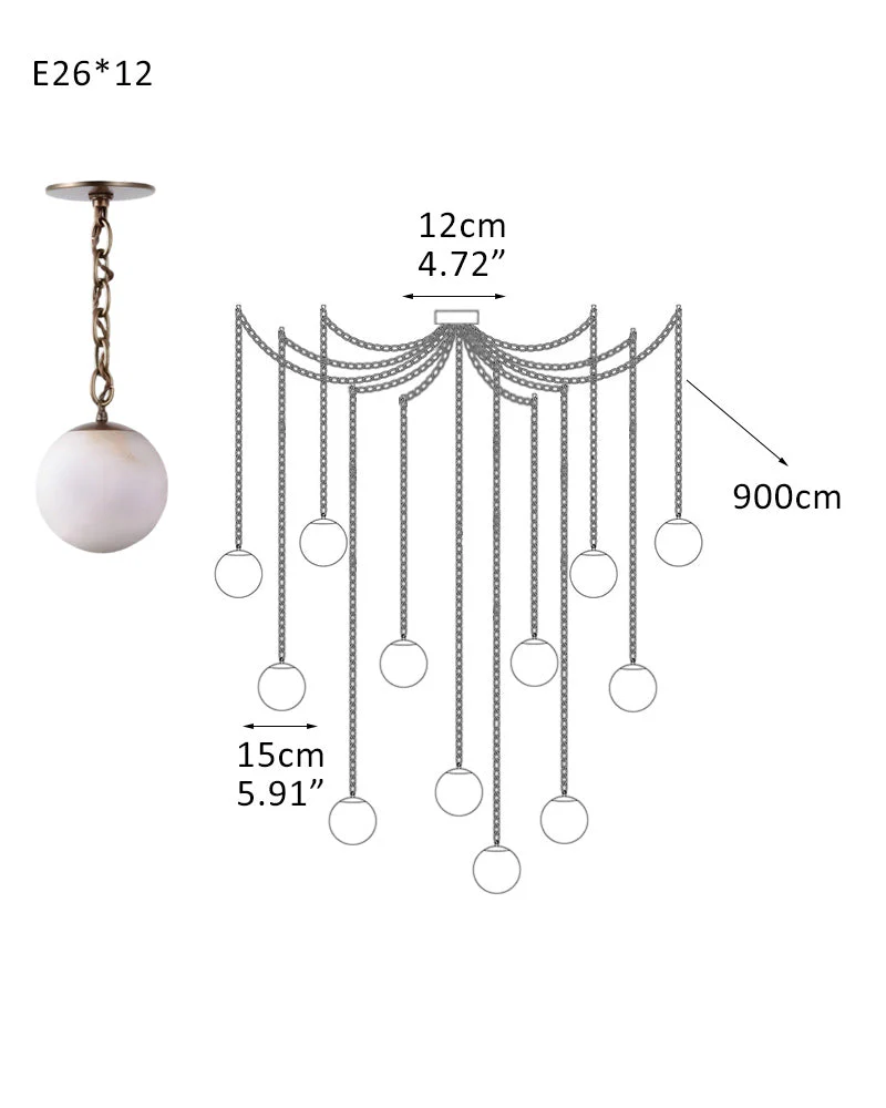 Alabaster Globe Swag Pendants Indoor Lighting with Brass/Black Chain in adjustable - Image 34