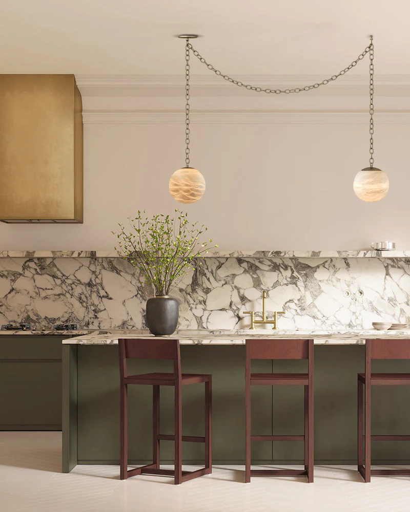 Alabaster Globe Swag Pendants Indoor Lighting with Brass/Black Chain in adjustable - Image 4