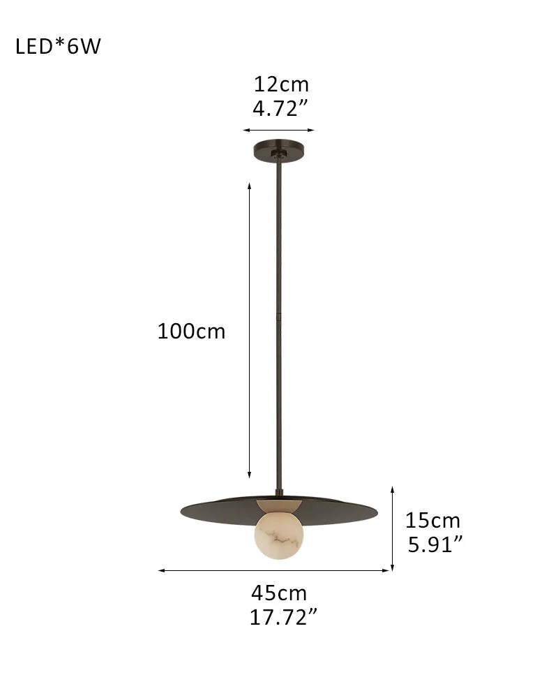 Alabaster Globes LED Disc Pendant Light in Lacquered Brass/Black Stainless Frame - Image 23