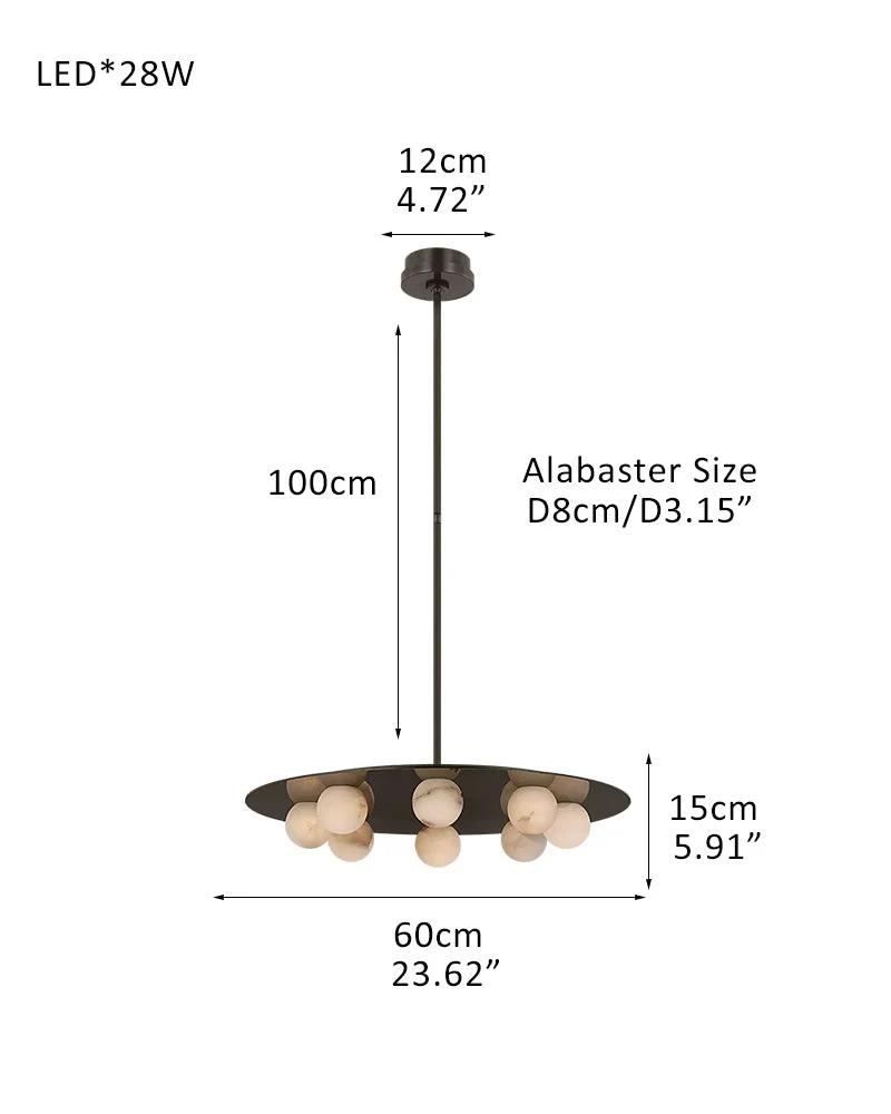 Alabaster Globes LED Disc Pendant Light in Lacquered Brass/Black Stainless Frame - Image 25