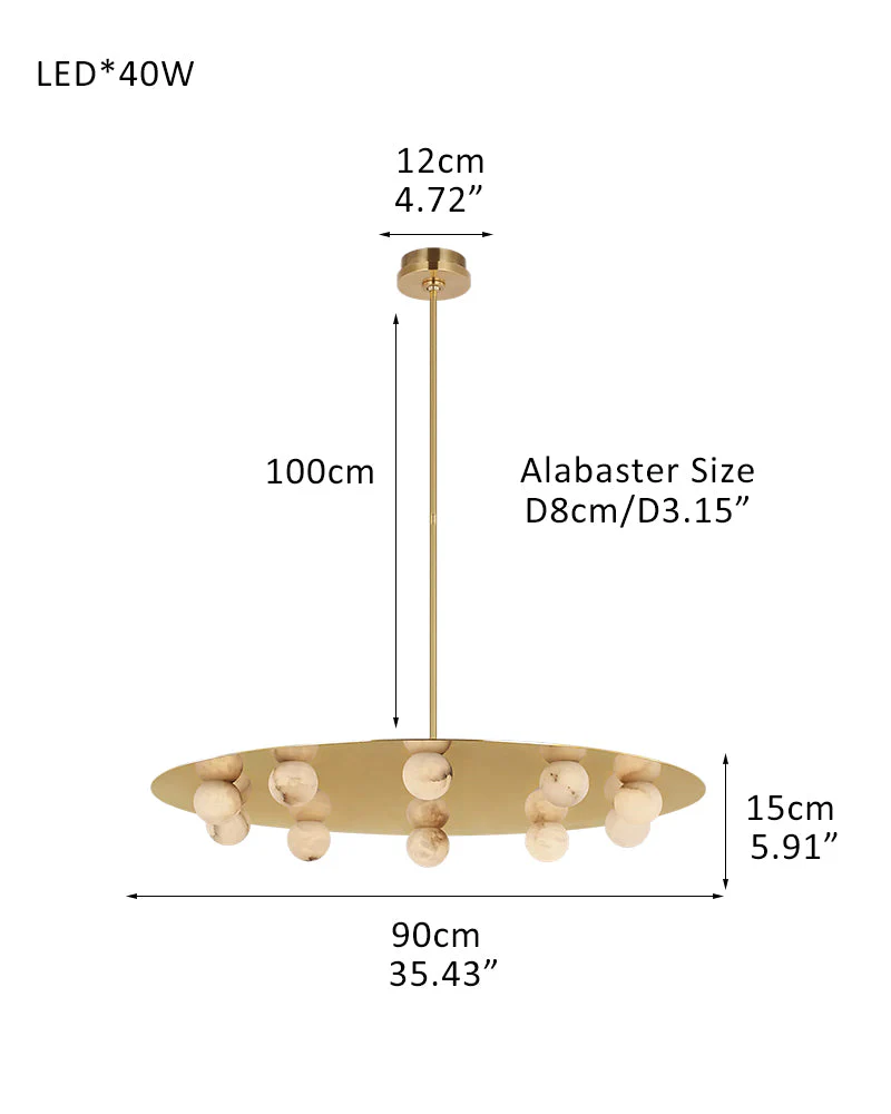 Alabaster Globes LED Disc Pendant Light in Lacquered Brass/Black Stainless Frame - Image 26