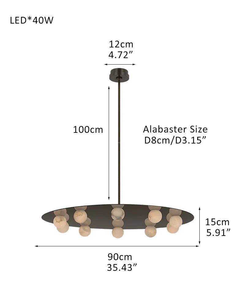 Alabaster Globes LED Disc Pendant Light in Lacquered Brass/Black Stainless Frame - Image 27