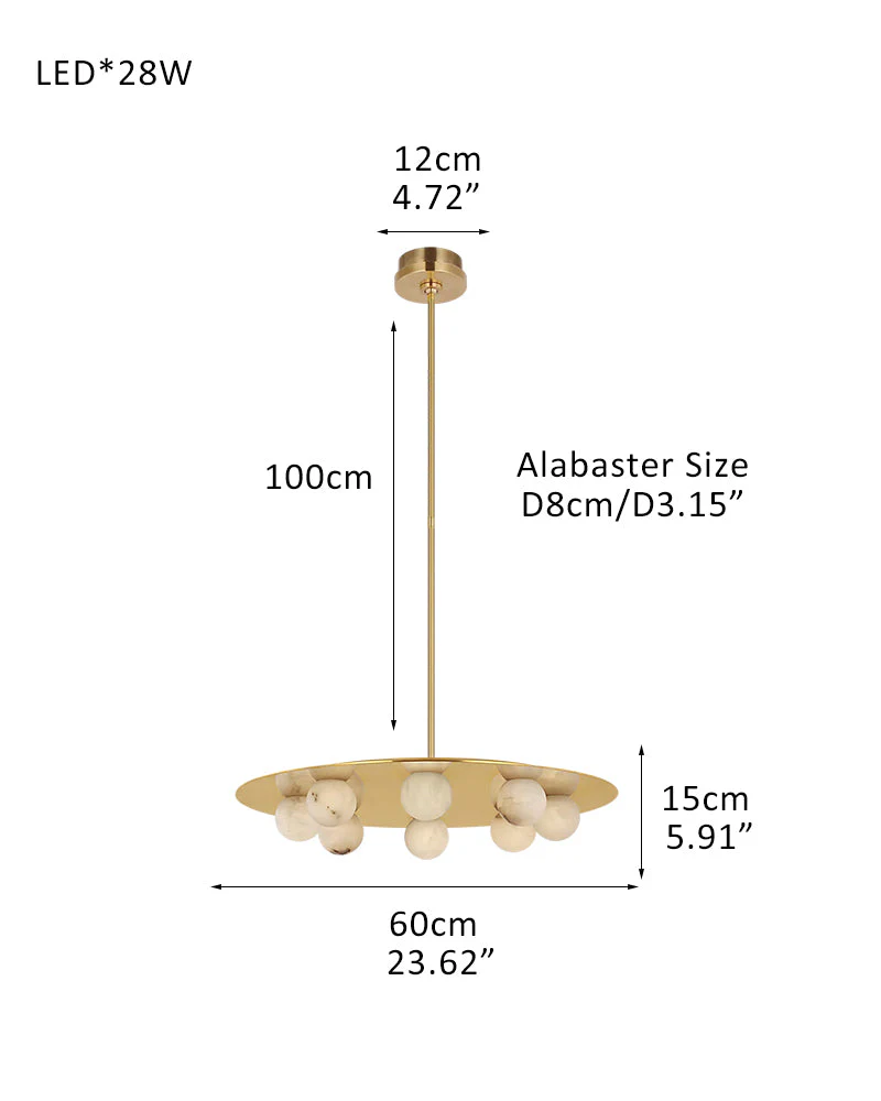 Alabaster Globes LED Disc Pendant Light in Lacquered Brass/Black Stainless Frame - Image 28