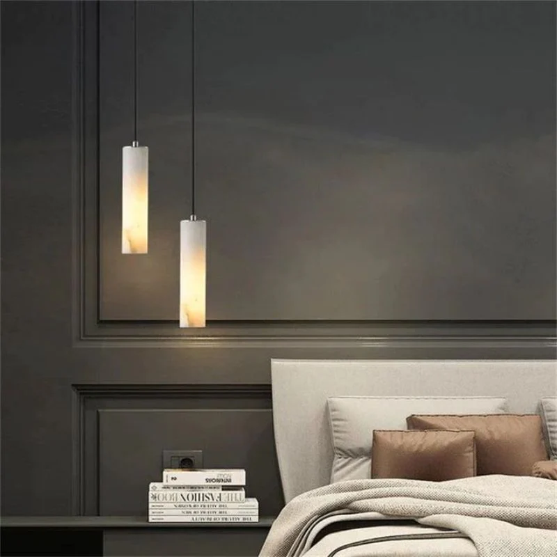 Alabaster Modern Cylindrical Round Chandelier  79"H - Image 2