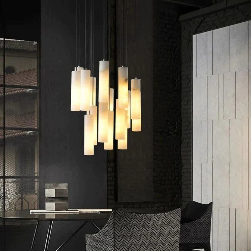 Alabaster Modern Cylindrical Round Chandelier  79"H - Image 3