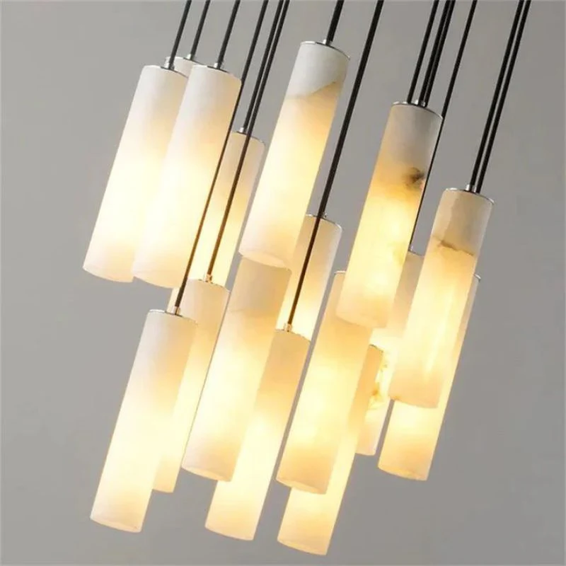 Alabaster Modern Cylindrical Round Chandelier  79"H - Image 4